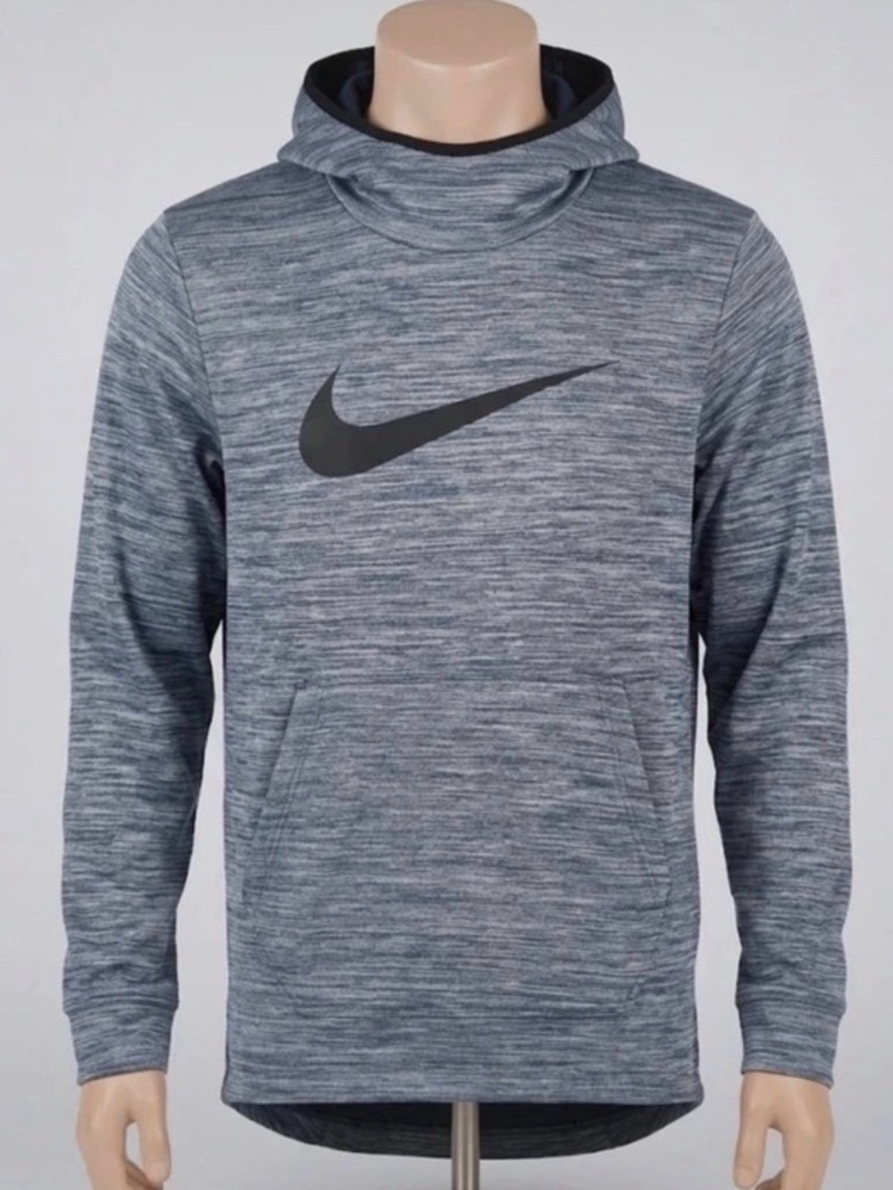 Nike Men's Heather Grey Pullover Hoodie with Black Swoosh